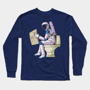 Astronaut reading papernews on toilet bowl Long Sleeve T-Shirt